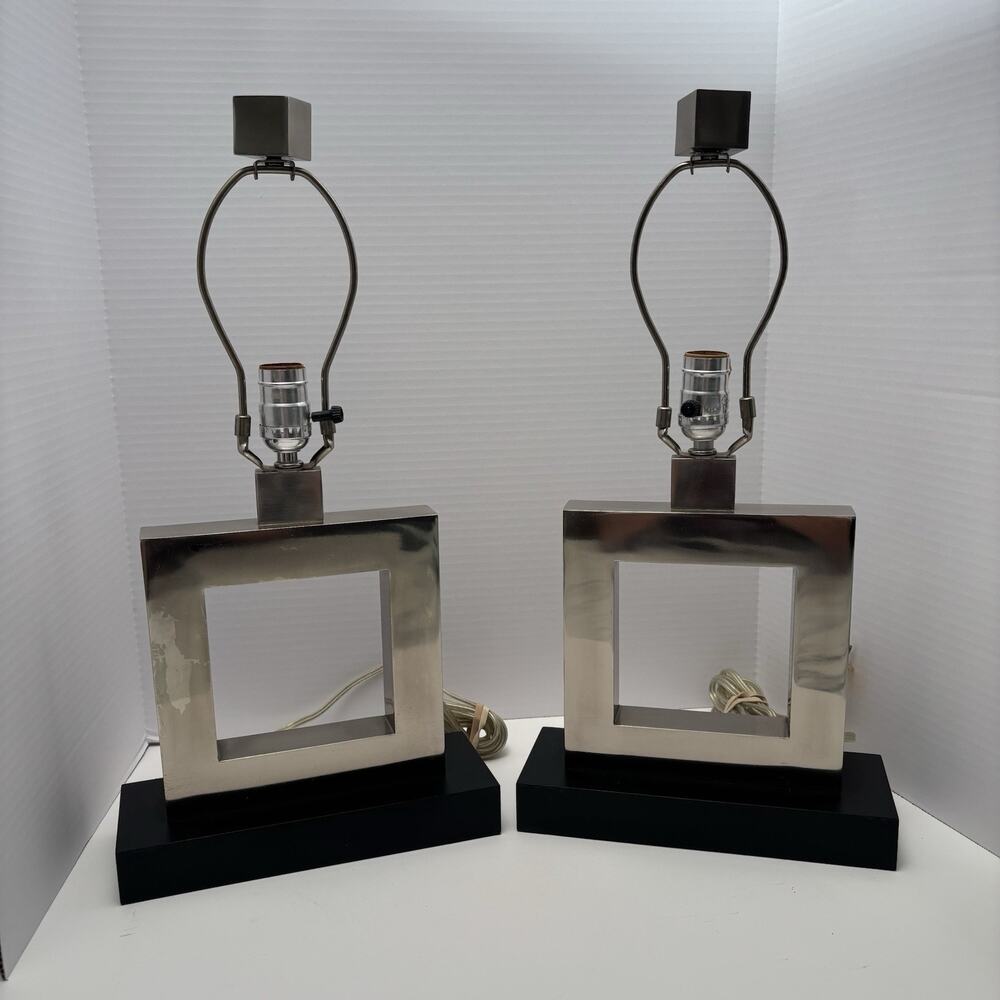 Robert Abbey Doughnut Accent Lamp Pair Chrome NO SHADES Cubist Y2K